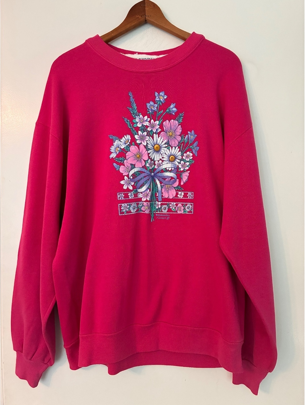 Vintage 90s Morning Sun Floral Sweatshirt Pink Made in USA Large